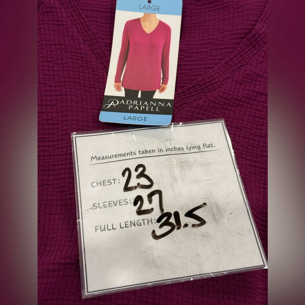 New Adrianna Papell L V-Neck Long Sleeve Sweater in Purple 019 - Picture 8 of 8